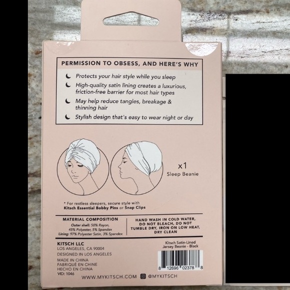 NIB Kitsch Satin Lined Sleep Beanie Hair Care Bonnet Accessory - Picture 3 of 5